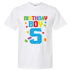 Master Builder 5th Birthday Boy 5 Five Year Building Bricks Garment-Dyed Heavyweight T-Shirt