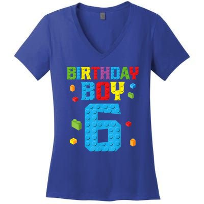 Master Builder 6th Birthday Boy 6 Six Year Building Bricks Women's V-Neck T-Shirt