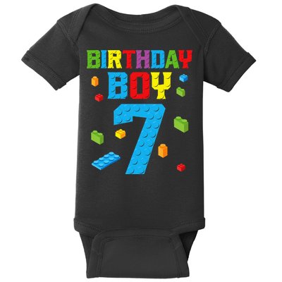 Master Builder 7th Birthday 7 Seven Year Building Bricks Baby Bodysuit