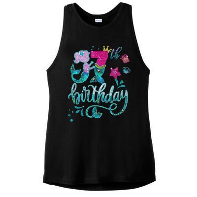 Mermaid Birthday 7 Years Old 7th Bday  Embroidered  Ladies PosiCharge Tri-Blend Wicking Tank