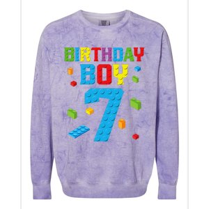 Master Builder 7th Birthday Boy 7 Seven Year Building Bricks Colorblast Crewneck Sweatshirt