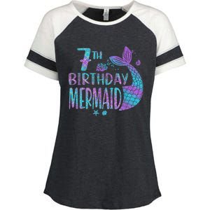 Mermaid Birthday 7 Year Old It's My 7th Birthday Mermaid Enza Ladies Jersey Colorblock Tee