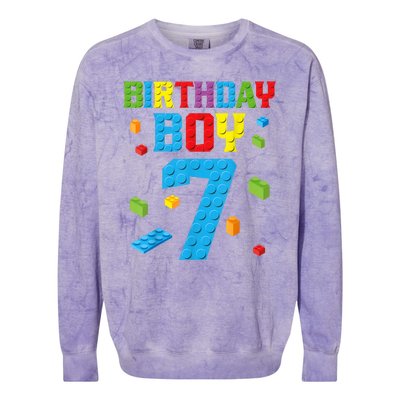 Master Builder 7th Birthday Boy 7 Seven Year Building Bricks Funny Gift Colorblast Crewneck Sweatshirt