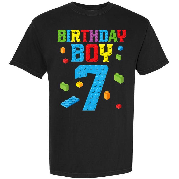 Master Builder 7th Birthday Boy 7 Seven Year Building Bricks Funny Gift Garment-Dyed Heavyweight T-Shirt