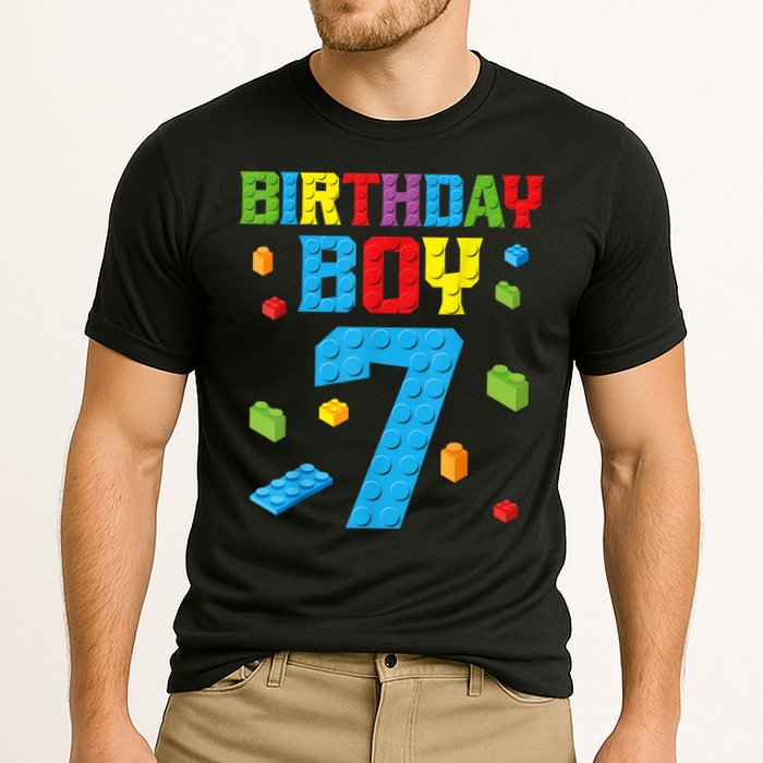 Master Builder 7th Birthday Boy 7 Seven Year Building Bricks Funny Gift Performance Shirt
