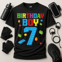 Master Builder 7th Birthday Boy 7 Seven Year Building Bricks Funny Gift Performance Shirt