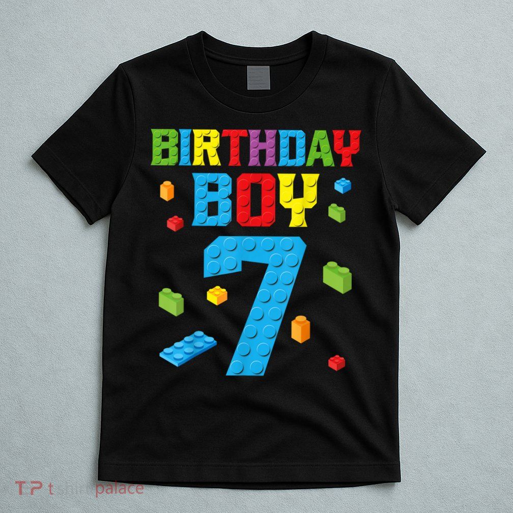 Master Builder 7th Birthday Boy 7 Seven Year Building Bricks Funny Gift T-Shirt