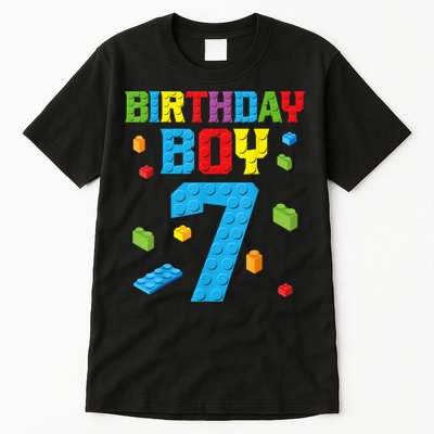 Master Builder 7th Birthday Boy 7 Seven Year Building Bricks Funny Gift Tall T-Shirt