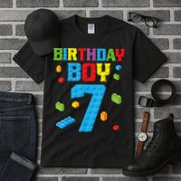 Master Builder 7th Birthday Boy 7 Seven Year Building Bricks Funny Gift Tall T-Shirt