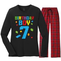 Master Builder 7th Birthday Boy 7 Seven Year Building Bricks Funny Gift Women's Long Sleeve Flannel Pajama Set 