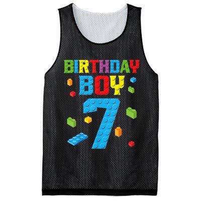 Master Builder 7th Birthday Boy 7 Seven Year Building Bricks Funny Gift Mesh Reversible Basketball Jersey Tank
