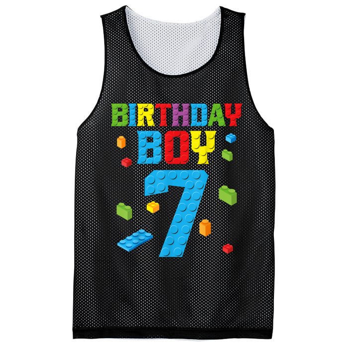 Master Builder 7th Birthday Boy 7 Seven Year Building Bricks Funny Gift Mesh Reversible Basketball Jersey Tank