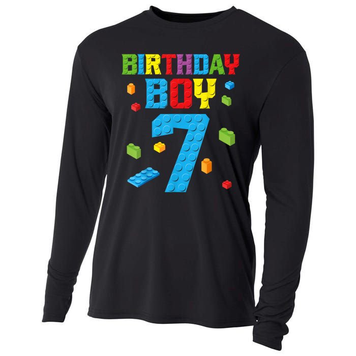 Master Builder 7th Birthday Boy 7 Seven Year Building Bricks Funny Gift Cooling Performance Long Sleeve Crew