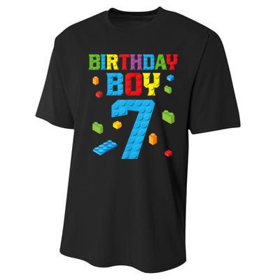 Master Builder 7th Birthday Boy 7 Seven Year Building Bricks Funny Gift Performance Sprint T-Shirt