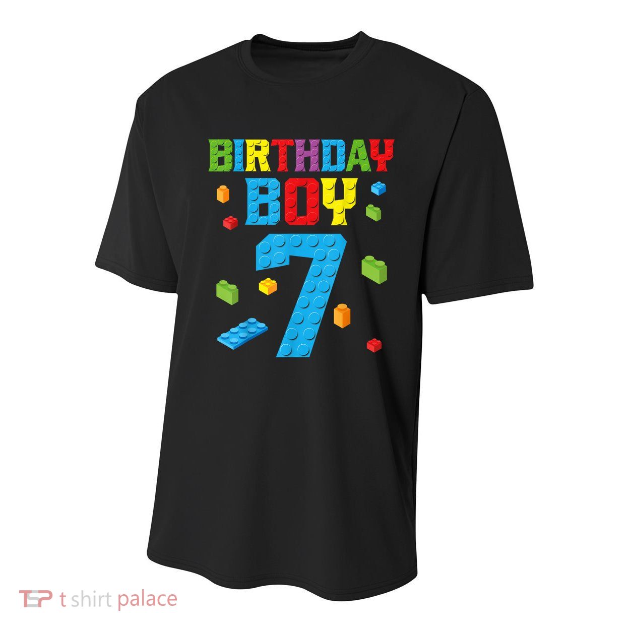 Master Builder 7th Birthday Boy 7 Seven Year Building Bricks Funny Gift Youth Performance Sprint T-Shirt
