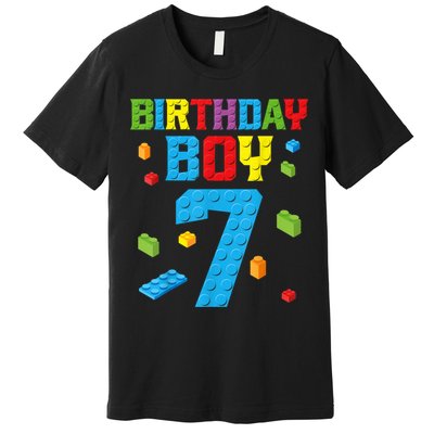 Master Builder 7th Birthday Boy 7 Seven Year Building Bricks Funny Gift Premium T-Shirt