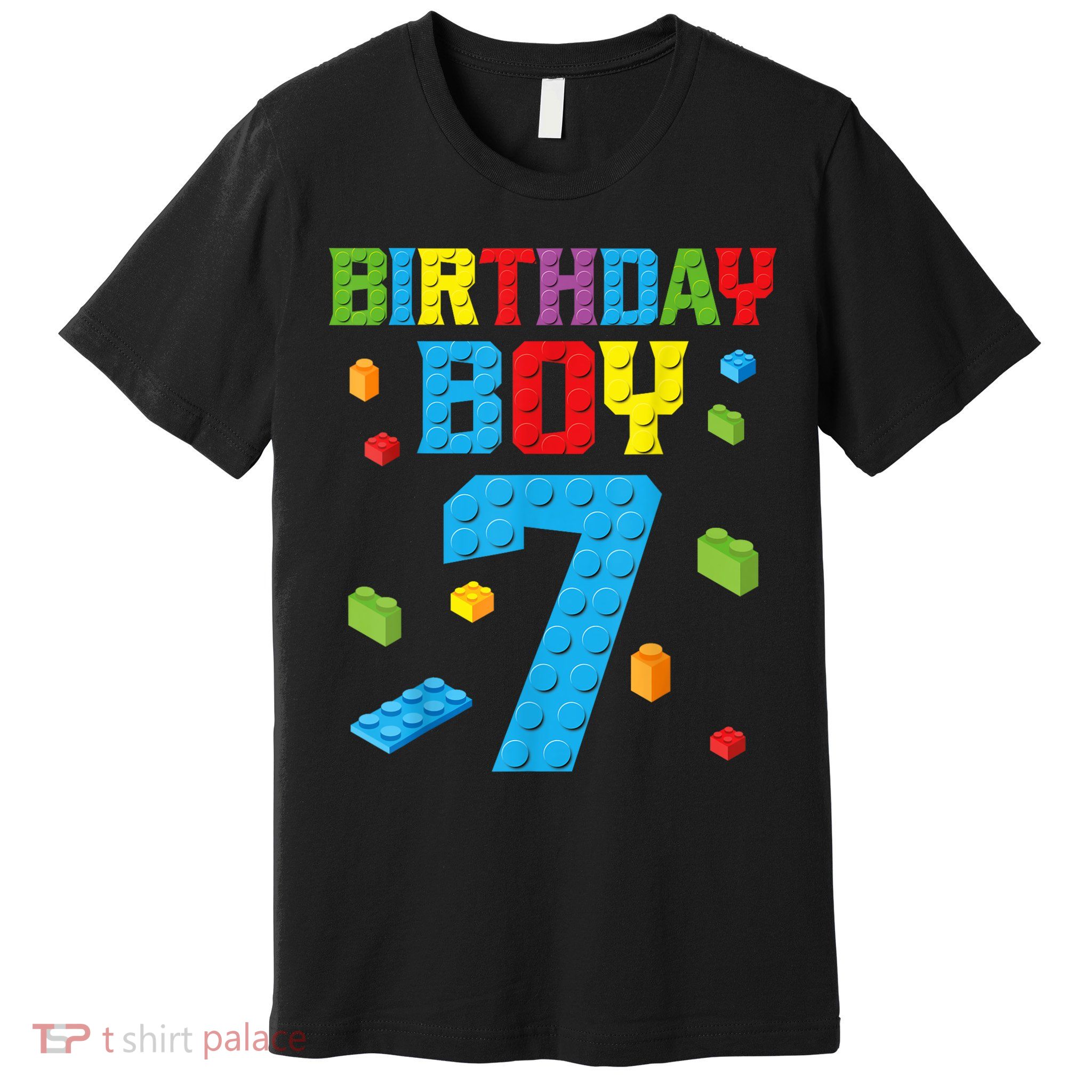 Master Builder 7th Birthday Boy 7 Seven Year Building Bricks Funny Gift Premium T-Shirt