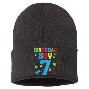 Master Builder 7th Birthday Boy 7 Seven Year Building Bricks Funny Gift Sustainable Knit Beanie