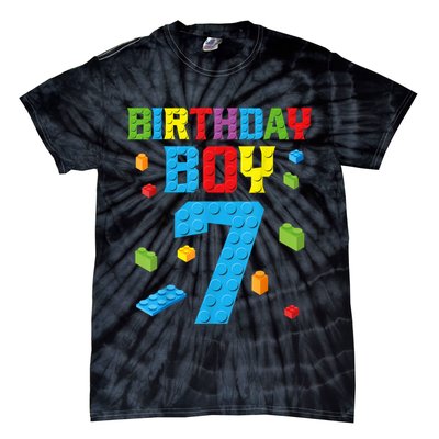 Master Builder 7th Birthday Boy 7 Seven Year Building Bricks Funny Gift Tie-Dye T-Shirt