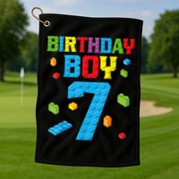 Master Builder 7th Birthday Boy 7 Seven Year Building Bricks Funny Gift Golf Towel