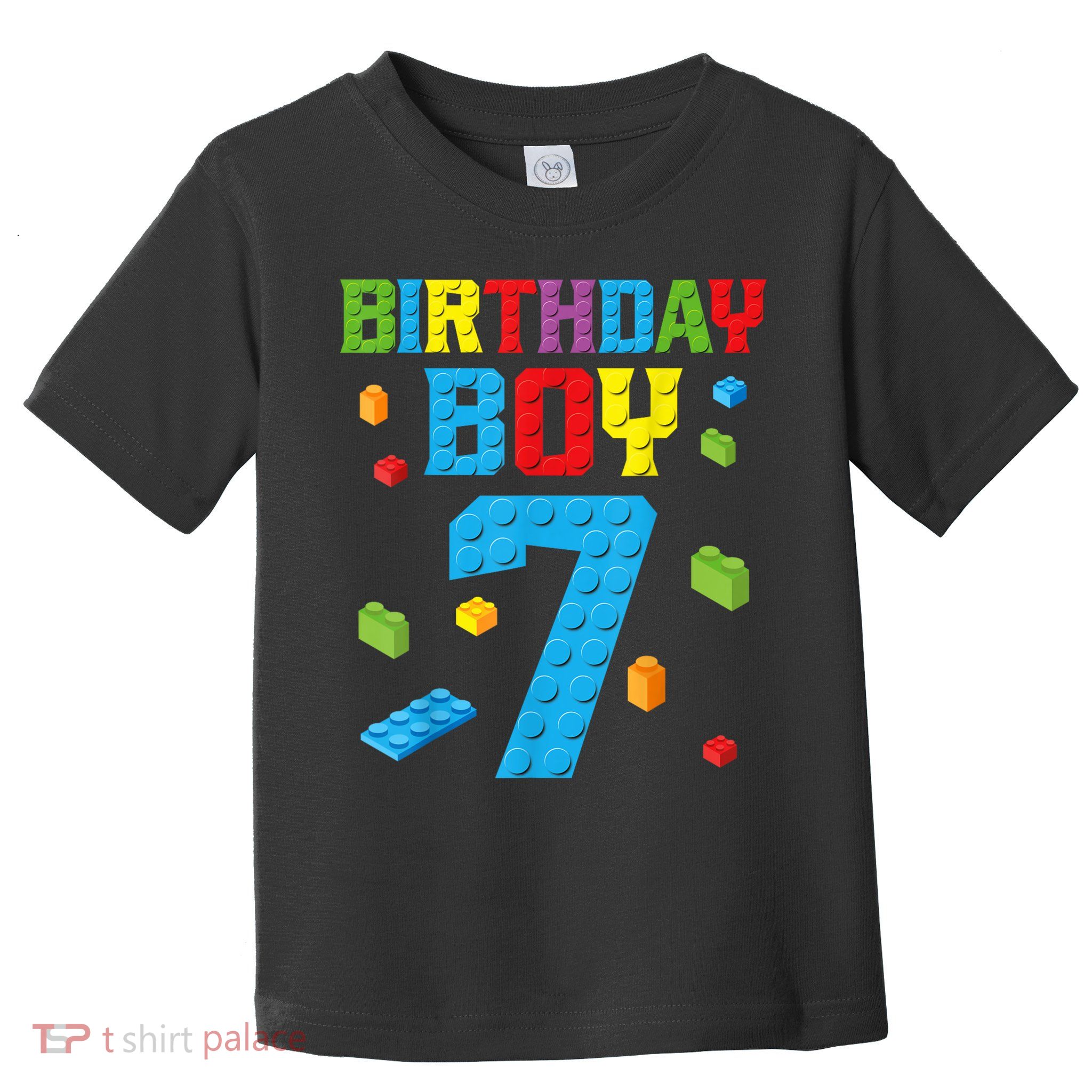 Master Builder 7th Birthday Boy 7 Seven Year Building Bricks Funny Gift Toddler T-Shirt