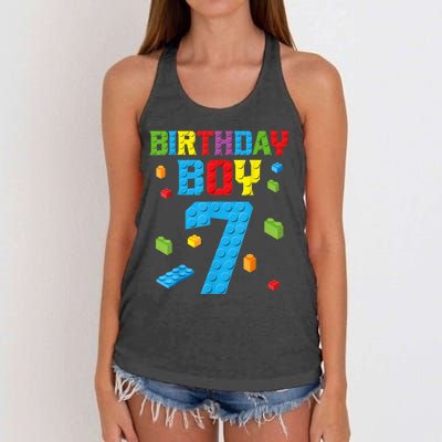 Master Builder 7th Birthday Boy 7 Seven Year Building Bricks Funny Gift Women's Knotted Racerback Tank