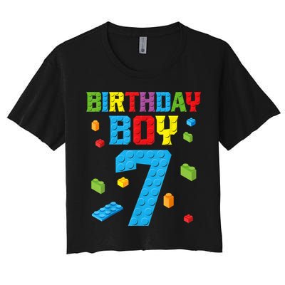 Master Builder 7th Birthday Boy 7 Seven Year Building Bricks Funny Gift Crop Top