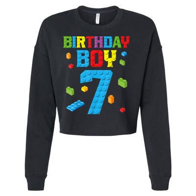 Master Builder 7th Birthday Boy 7 Seven Year Building Bricks Funny Gift Cropped Pullover Crew