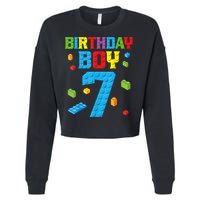 Master Builder 7th Birthday Boy 7 Seven Year Building Bricks Funny Gift Cropped Pullover Crew