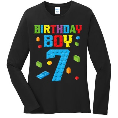 Master Builder 7th Birthday Boy 7 Seven Year Building Bricks Funny Gift Ladies Long Sleeve Shirt