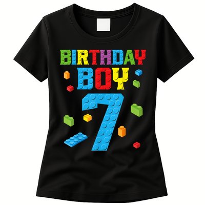 Master Builder 7th Birthday Boy 7 Seven Year Building Bricks Funny Gift Womens T-Shirt