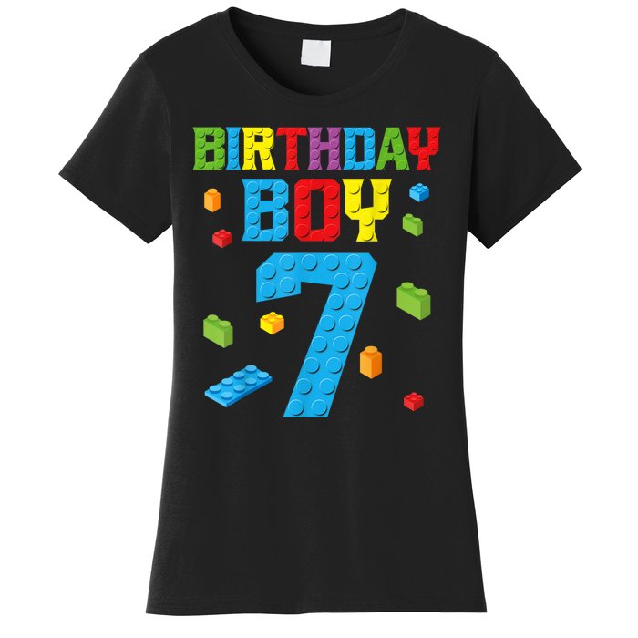 Master Builder 7th Birthday Boy 7 Seven Year Building Bricks Funny Gift Women's T-Shirt