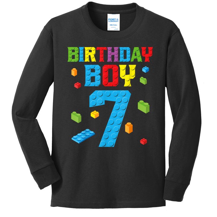 Master Builder 7th Birthday Boy 7 Seven Year Building Bricks Funny Gift Kids Long Sleeve Shirt