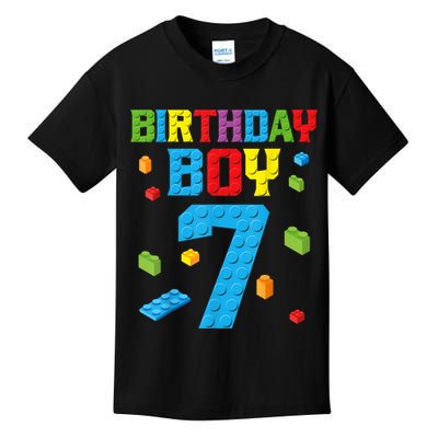 Master Builder 7th Birthday Boy 7 Seven Year Building Bricks Funny Gift Kids T-Shirt
