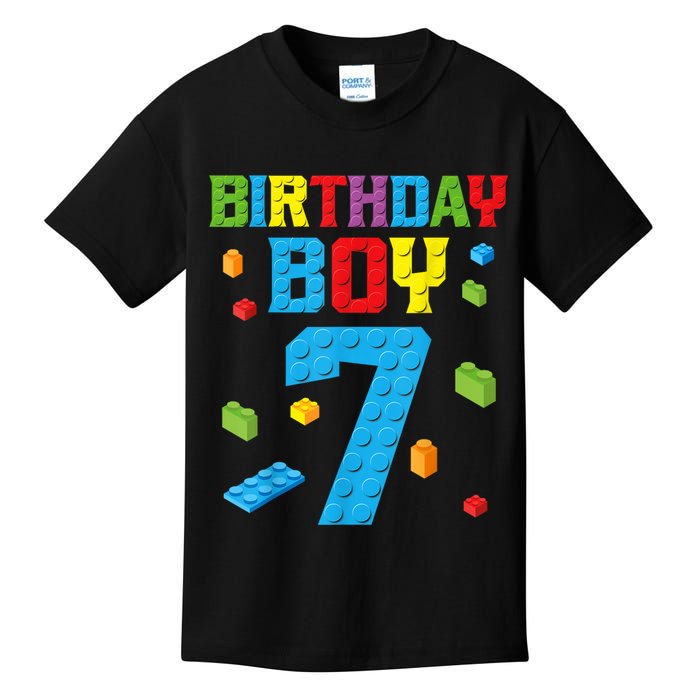 Master Builder 7th Birthday Boy 7 Seven Year Building Bricks Funny Gift Kids T-Shirt