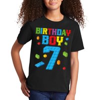 Master Builder 7th Birthday Boy 7 Seven Year Building Bricks Funny Gift Kids T-Shirt