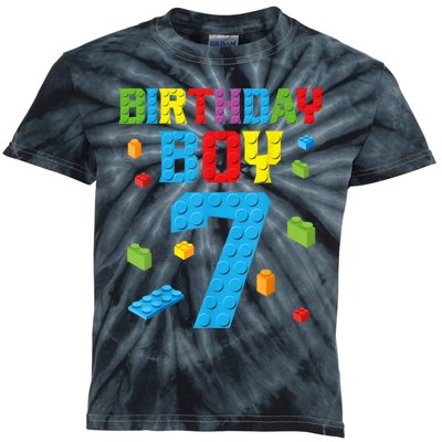 Master Builder 7th Birthday Boy 7 Seven Year Building Bricks Funny Gift Kids Tie-Dye T-Shirt