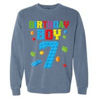 Master Builder 7th Birthday Boy 7 Seven Year Building Bricks Funny Gift Garment-Dyed Sweatshirt