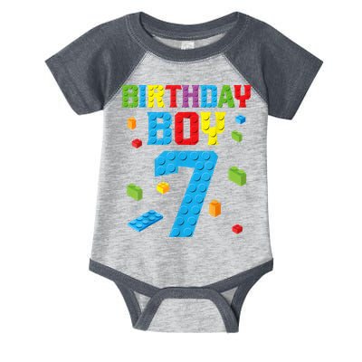 Master Builder 7th Birthday Boy 7 Seven Year Building Bricks Funny Gift Infant Baby Jersey Bodysuit