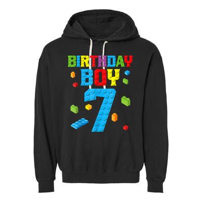 Master Builder 7th Birthday Boy 7 Seven Year Building Bricks Garment-Dyed Fleece Hoodie