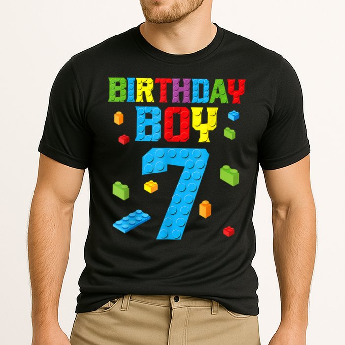Master Builder 7th Birthday Boy 7 Seven Year Building Bricks Performance Shirt