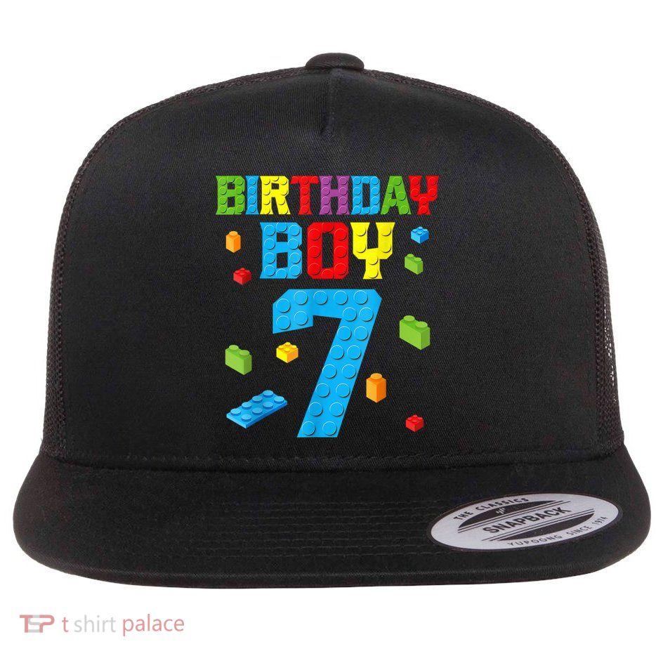 Master Builder 7th Birthday Boy 7 Seven Year Building Bricks Flat Bill Trucker Hat