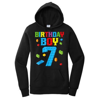 Master Builder 7th Birthday Boy 7 Seven Year Building Bricks Women's Pullover Hoodie