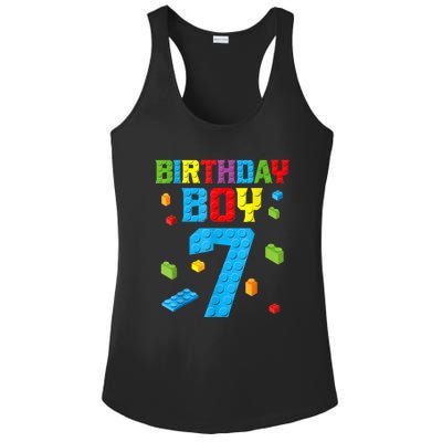 Master Builder 7th Birthday Boy 7 Seven Year Building Bricks Ladies PosiCharge Competitor Racerback Tank