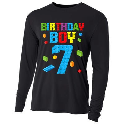 Master Builder 7th Birthday Boy 7 Seven Year Building Bricks Cooling Performance Long Sleeve Crew