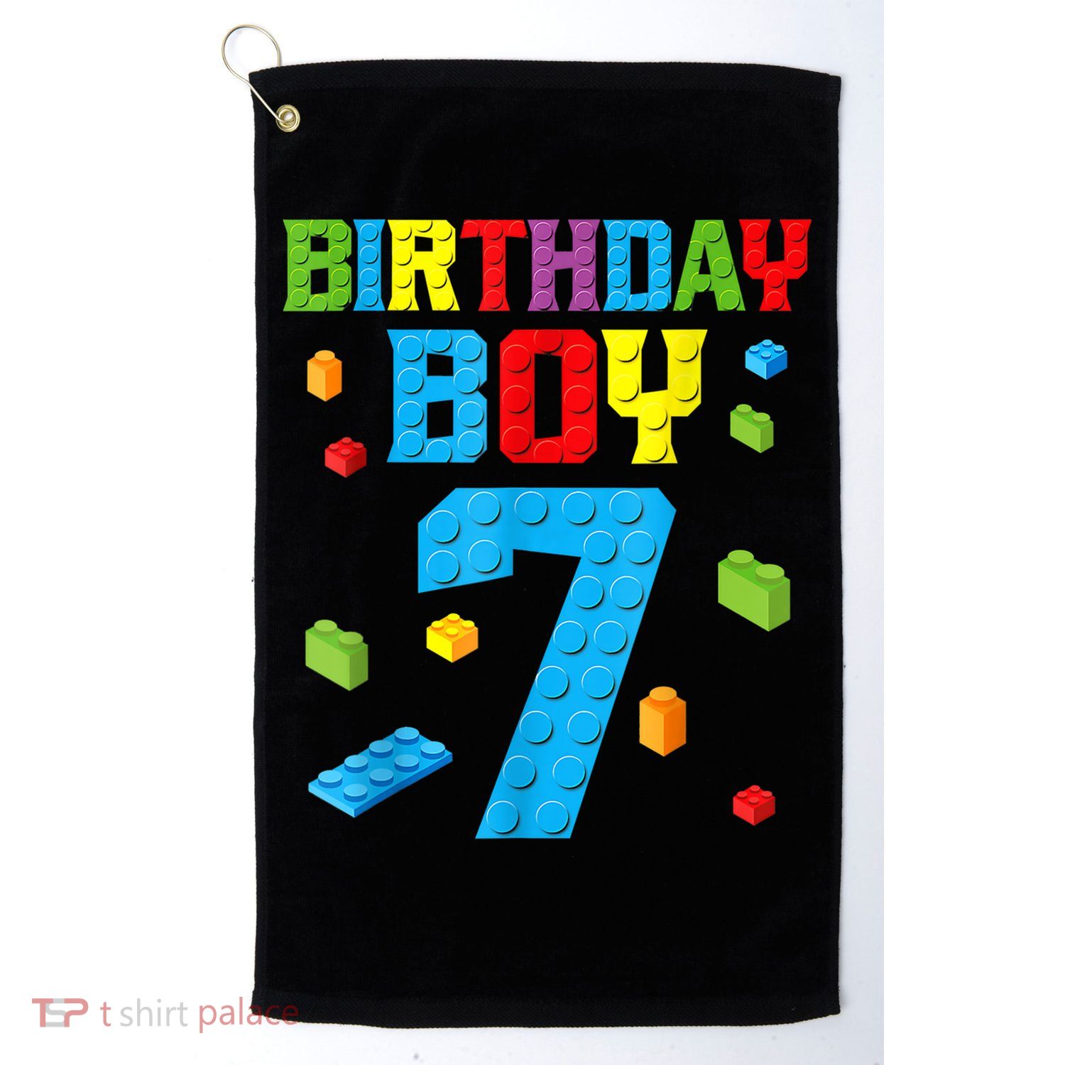 Master Builder 7th Birthday Boy 7 Seven Year Building Bricks Golf Towel