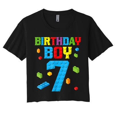 Master Builder 7th Birthday Boy 7 Seven Year Building Bricks Crop Top