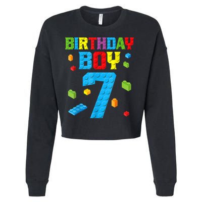 Master Builder 7th Birthday Boy 7 Seven Year Building Bricks Cropped Pullover Crew