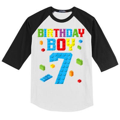Master Builder 7th Birthday Boy 7 Seven Year Building Bricks Kids Colorblock Raglan Jersey