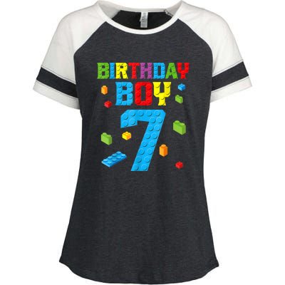 Master Builder 7th Birthday Boy 7 Seven Year Building Bricks Enza Ladies Jersey Colorblock Tee